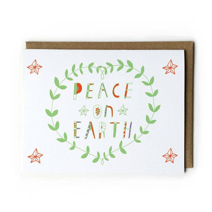 Honeyberry Studios - Peace on Earth Holiday Greeting Card: Green and Orange
