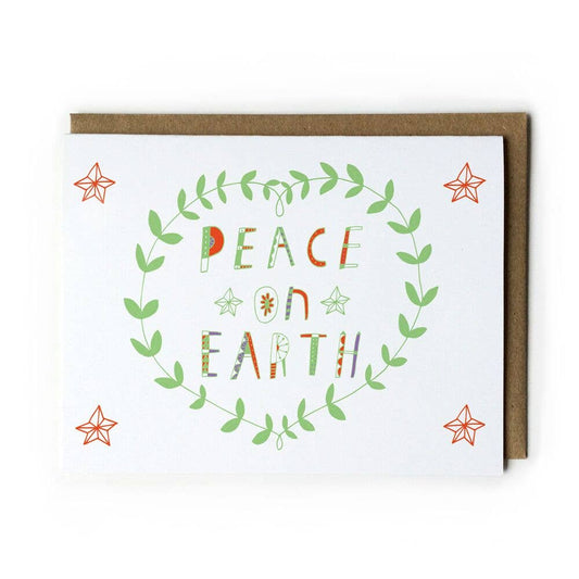 Honeyberry Studios - Peace on Earth Holiday Greeting Card: Green and Orange