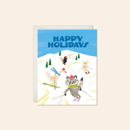 Karen Schipper - Woodland Ski Slope - Sweet Animal Winter Holiday Card