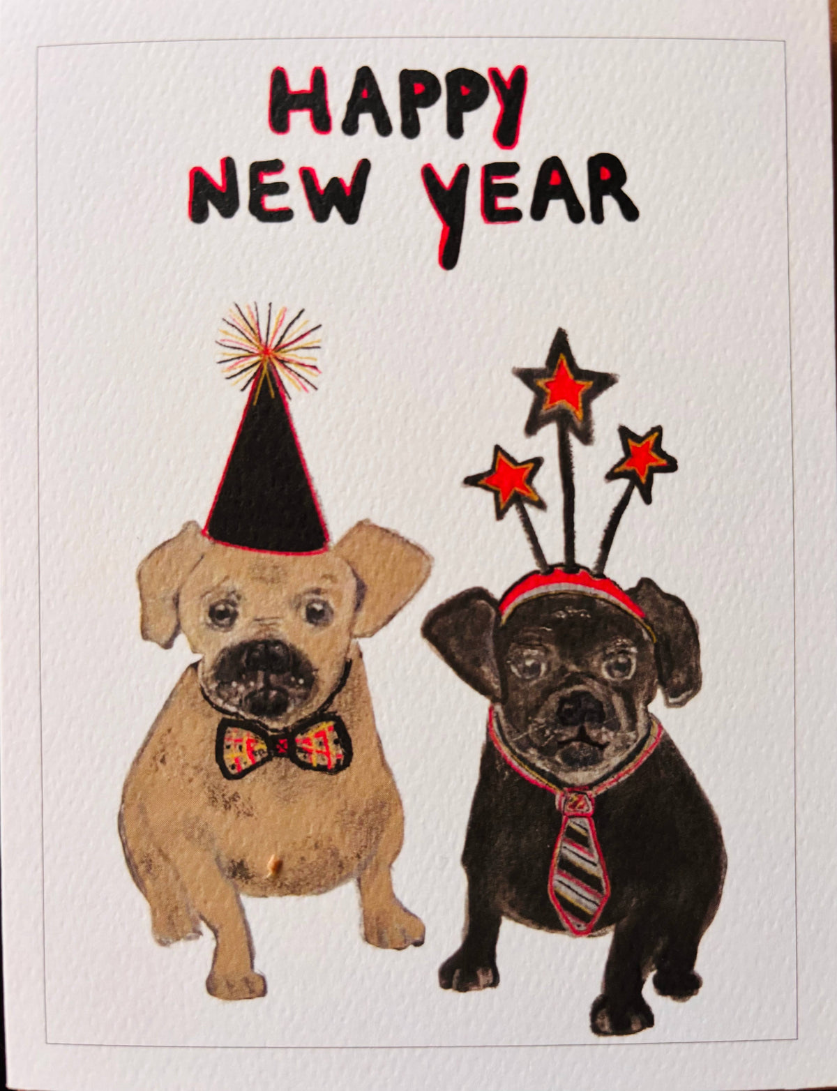 Bernie Street Studios - Happy New Year Pugs celebrate in style dog card