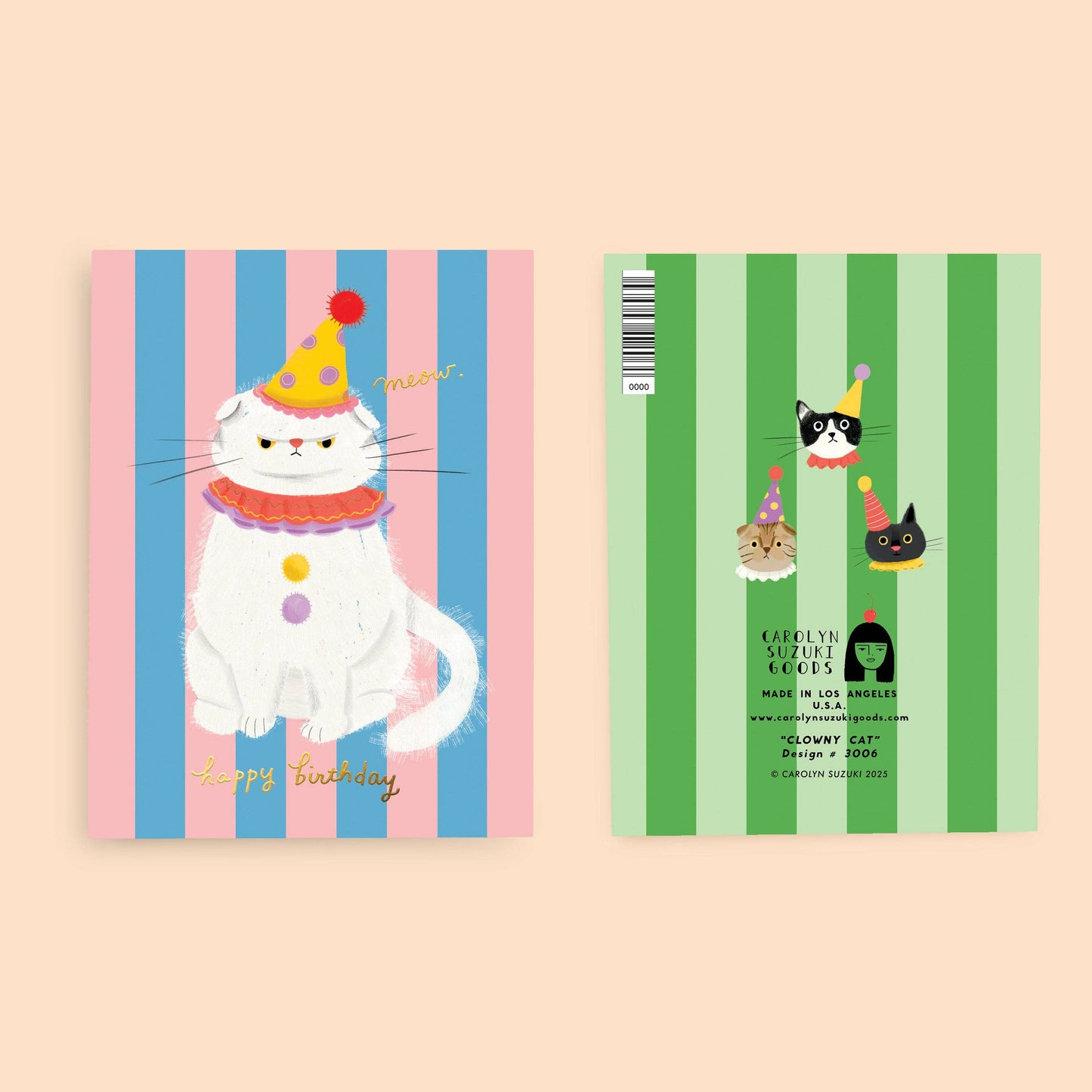 Carolyn Suzuki - CLOWNY CAT - Birthday Card