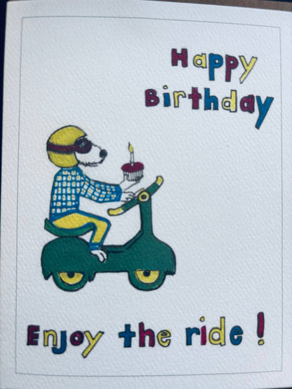 Bernie Street Studios - Enjoy the Ride Happy Birthday dog scooter cupcake dog card