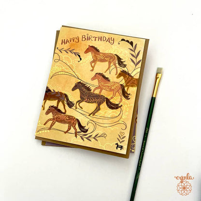 Cynla - Horse Birthday Card - horse lover galloping horses art card