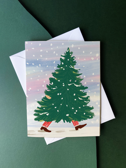 Karen Schipper - Walking Christmas Tree - Funny Holiday Christmas Card