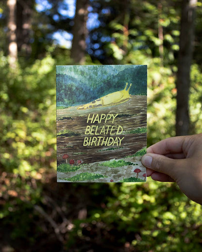 Yardia - Banana Slug Belated Birthday Card - Watercolor Birthday Card