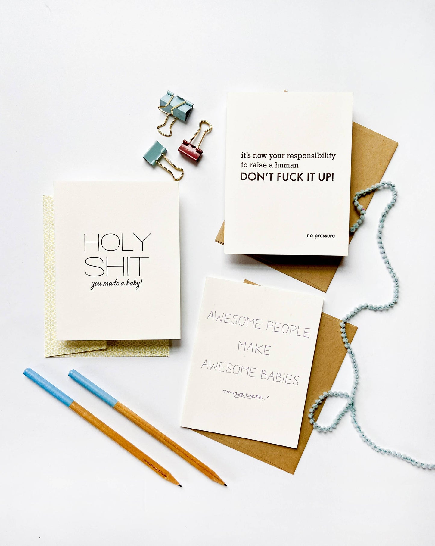 Steel Petal Press - Holy Shit Baby - Letterpress Baby Congratulations Card