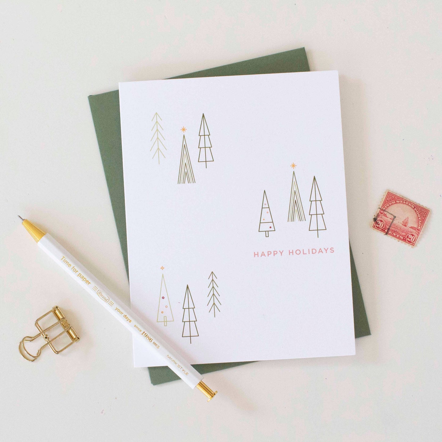 Line & Kind Paper -  Happy Holidays Modern Trees