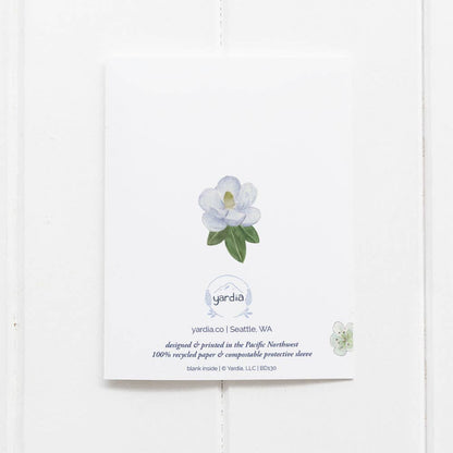 Yardia - Floral Birthday Card - White and Green Magnolia and Poppy
