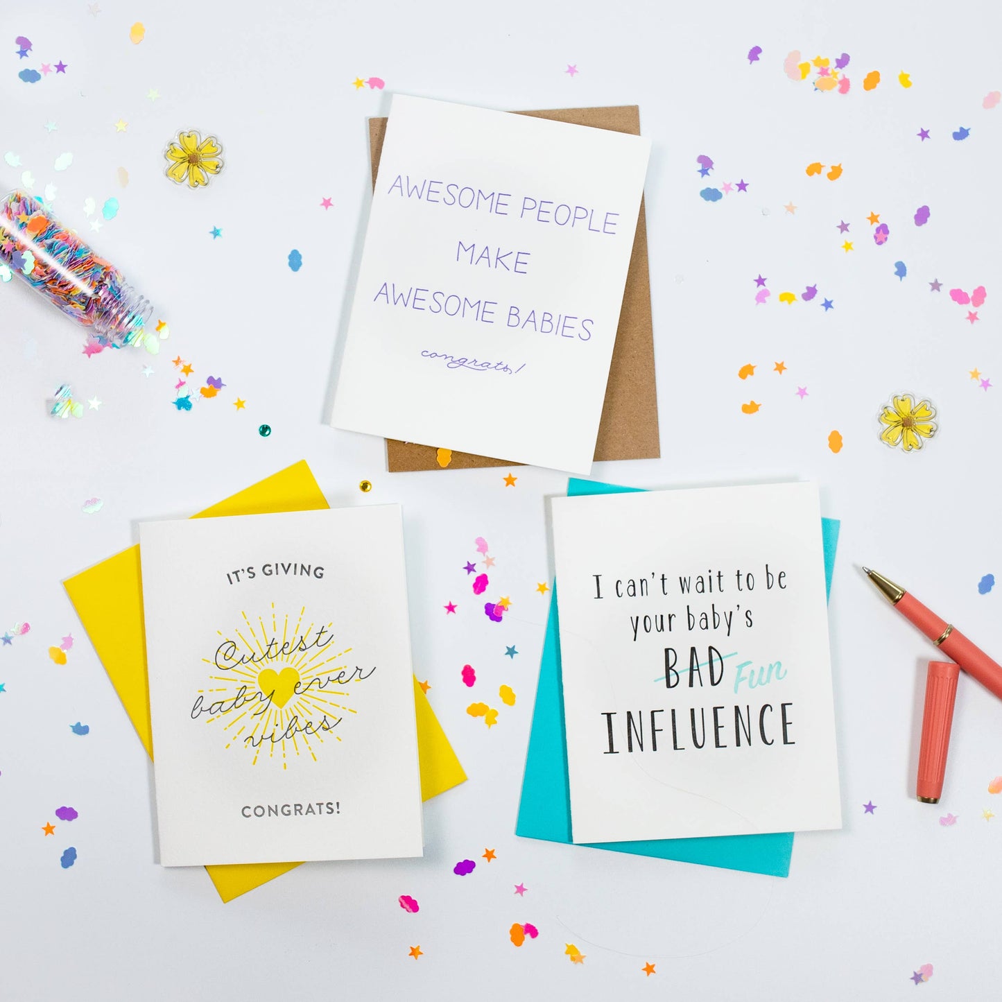 Steel Petal Press - Cutest Baby Vibes - Letterpress Baby Congrats Card