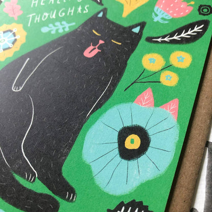 Honeyberry Studios - Kitty Sending You Healing Thoughts Get Well Greeting Card