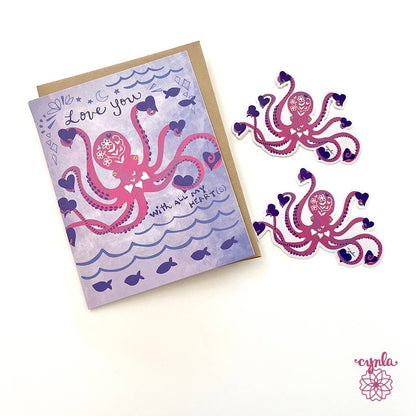 Cynla - Octopus Hearts Greeting card - love heart animal cards ocean