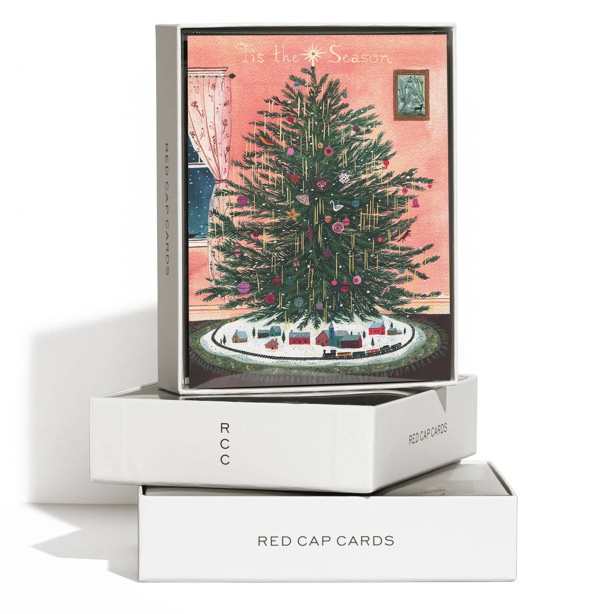 Red Cap Cards - Tinsel Tree holiday greeting card: Single