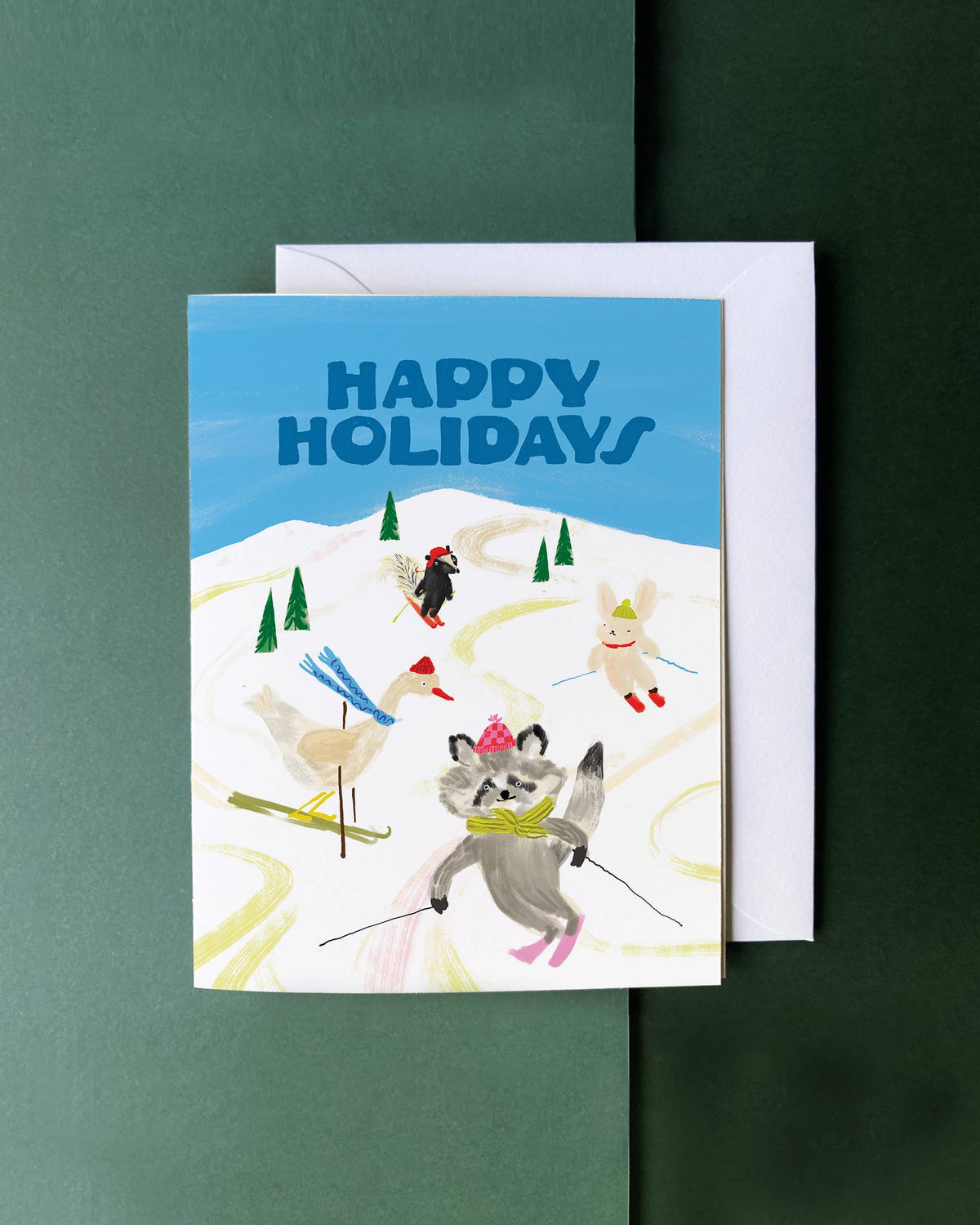 Karen Schipper - Woodland Ski Slope - Sweet Animal Winter Holiday Card