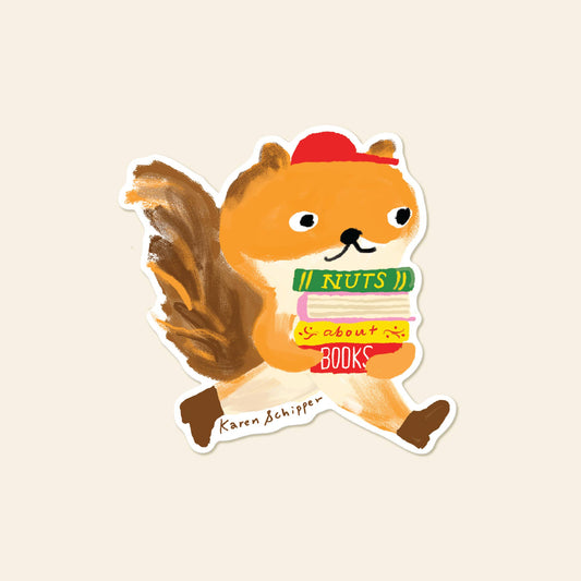 Karen Schipper - Nuts About Books Squirrel – Cute Book Lover Vinyl Sticker