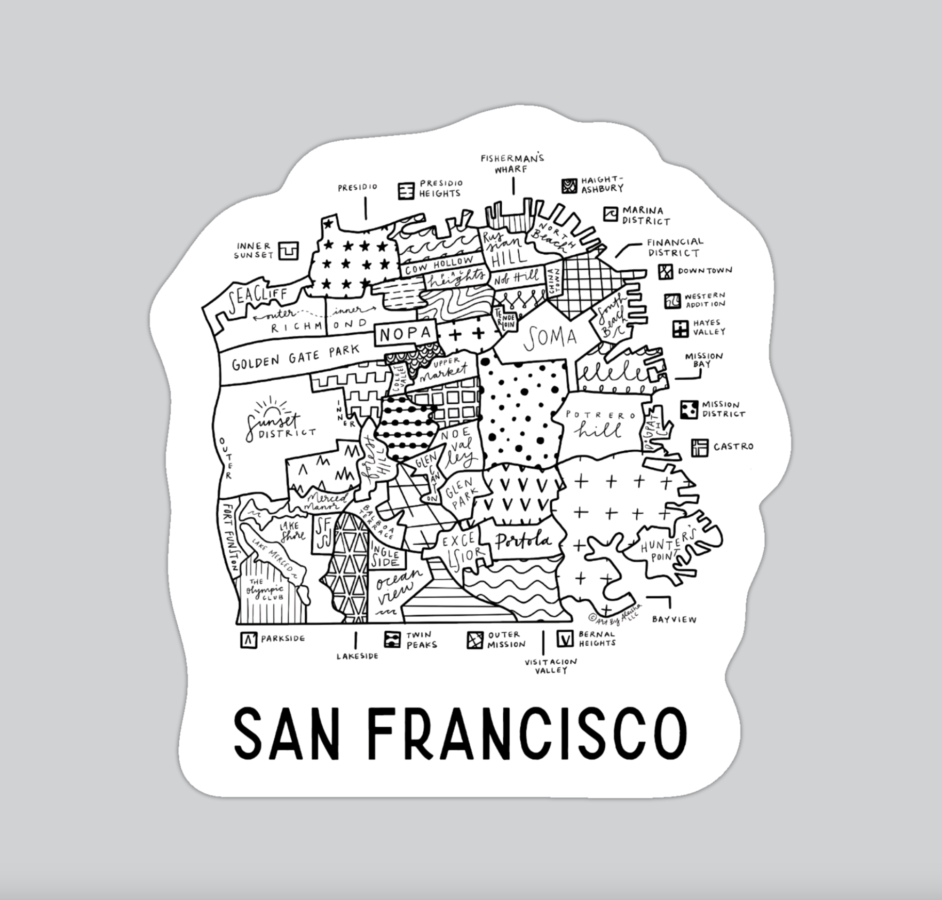 By Aleisha - San Francisco Neighborhood Map Sticker – post.script.