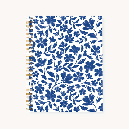 Elyse Breanne Design - Floral 7x9 Hardcover Spiral Notebook: Porcelain Floral