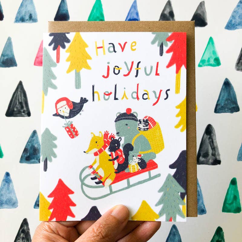Honeyberry Studios - Joyful Woodland Animals Holiday Greeting Card