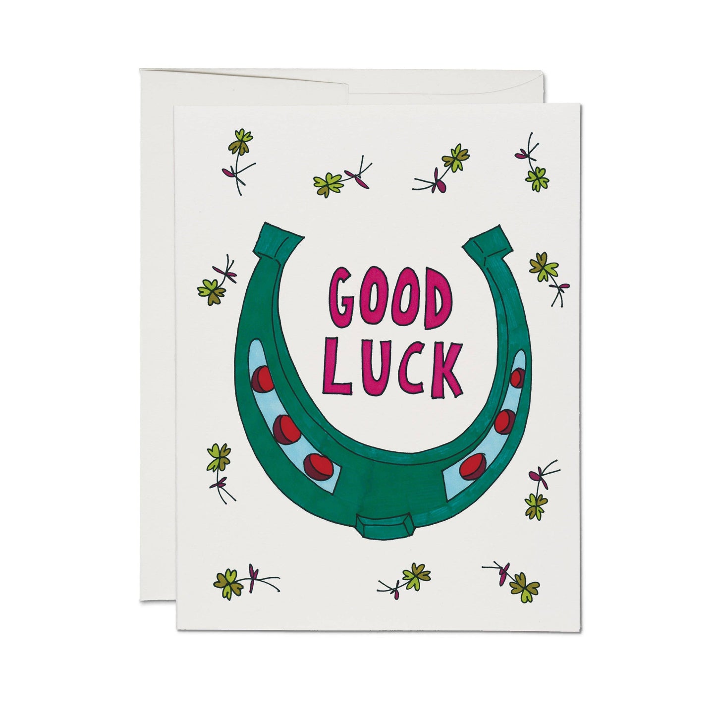 Red Cap Cards - Good Luck Clover greeting card: Single