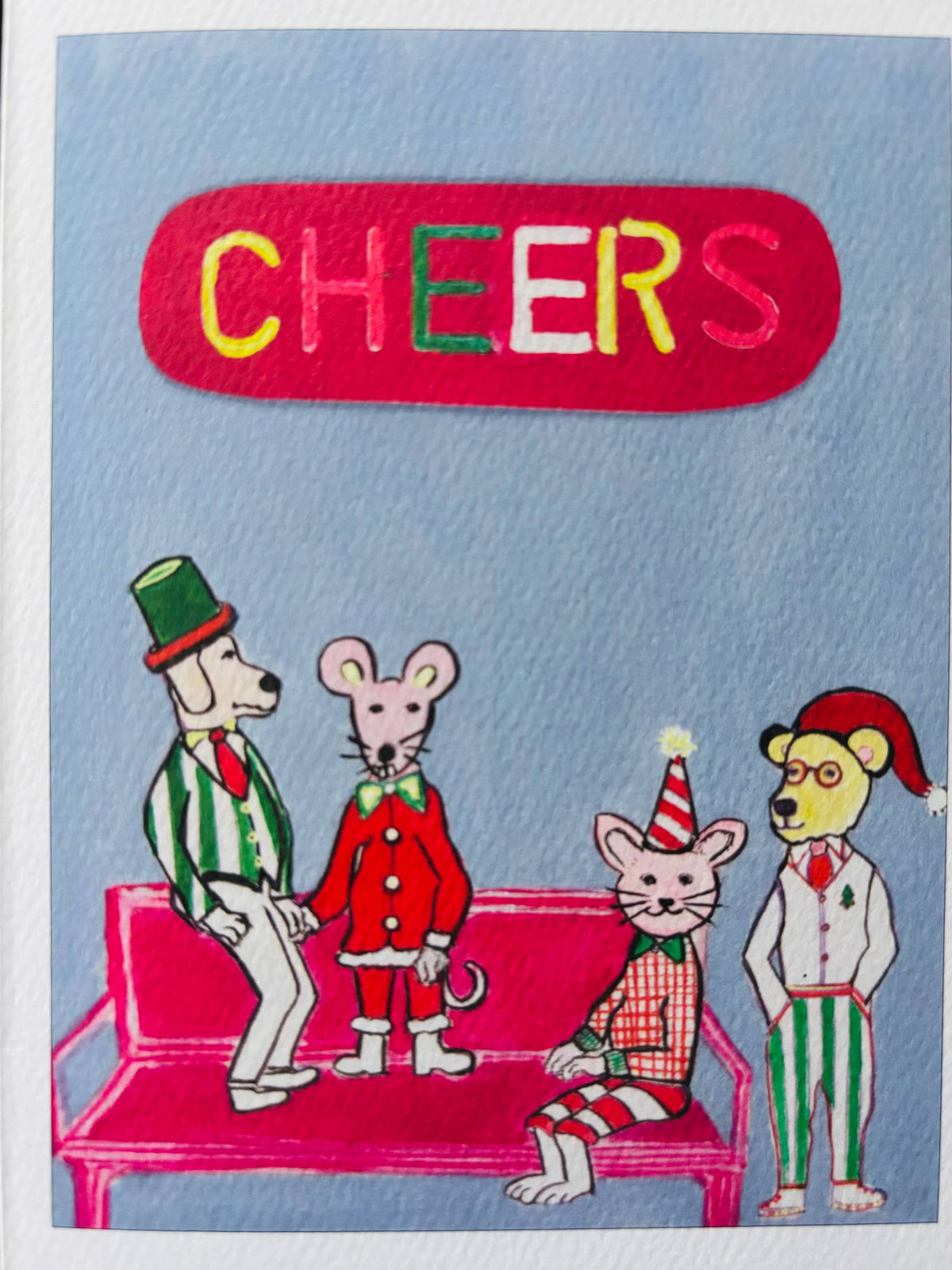 Bernie Street Studios - CHEERS vivid happy stylish dog cat Christmas holiday card