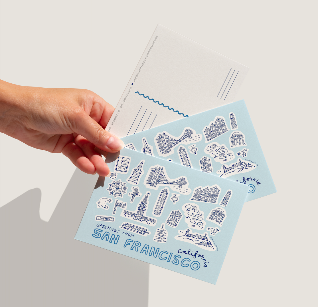 By Aleisha - San Francisco City Icons Postcard: Light Blue