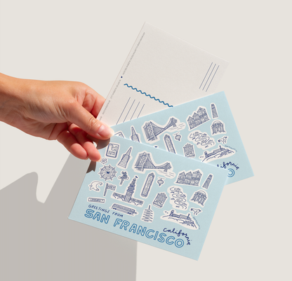 By Aleisha - San Francisco City Icons Postcard: Light Blue