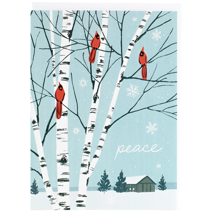 Smudge Ink - Cardinals in Birch Trees Holiday Card: Single Card