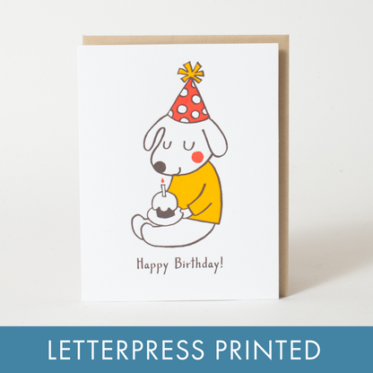 Fugu Fugu - Birthday Hat Dog Letterpress Greeting Card