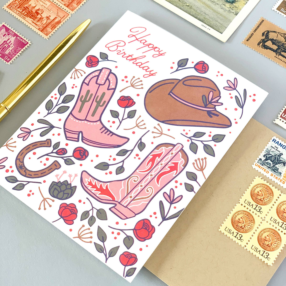 Paper Parasol Press - Western Rose Birthday Card