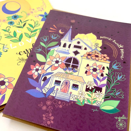 Cynla - Flower House Card - New Home  moving card home sweet home