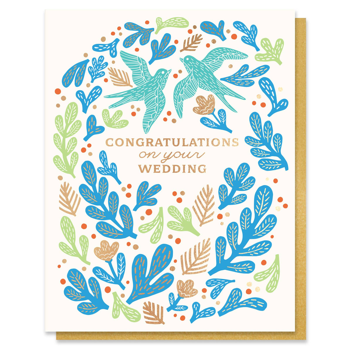 Paper Parasol Press - Bird Wedding Congratulations Card with Gold Foil