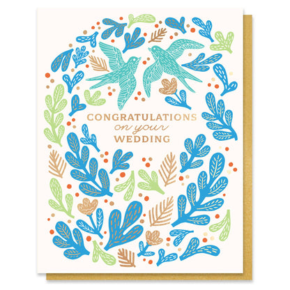 Paper Parasol Press - Bird Wedding Congratulations Card with Gold Foil