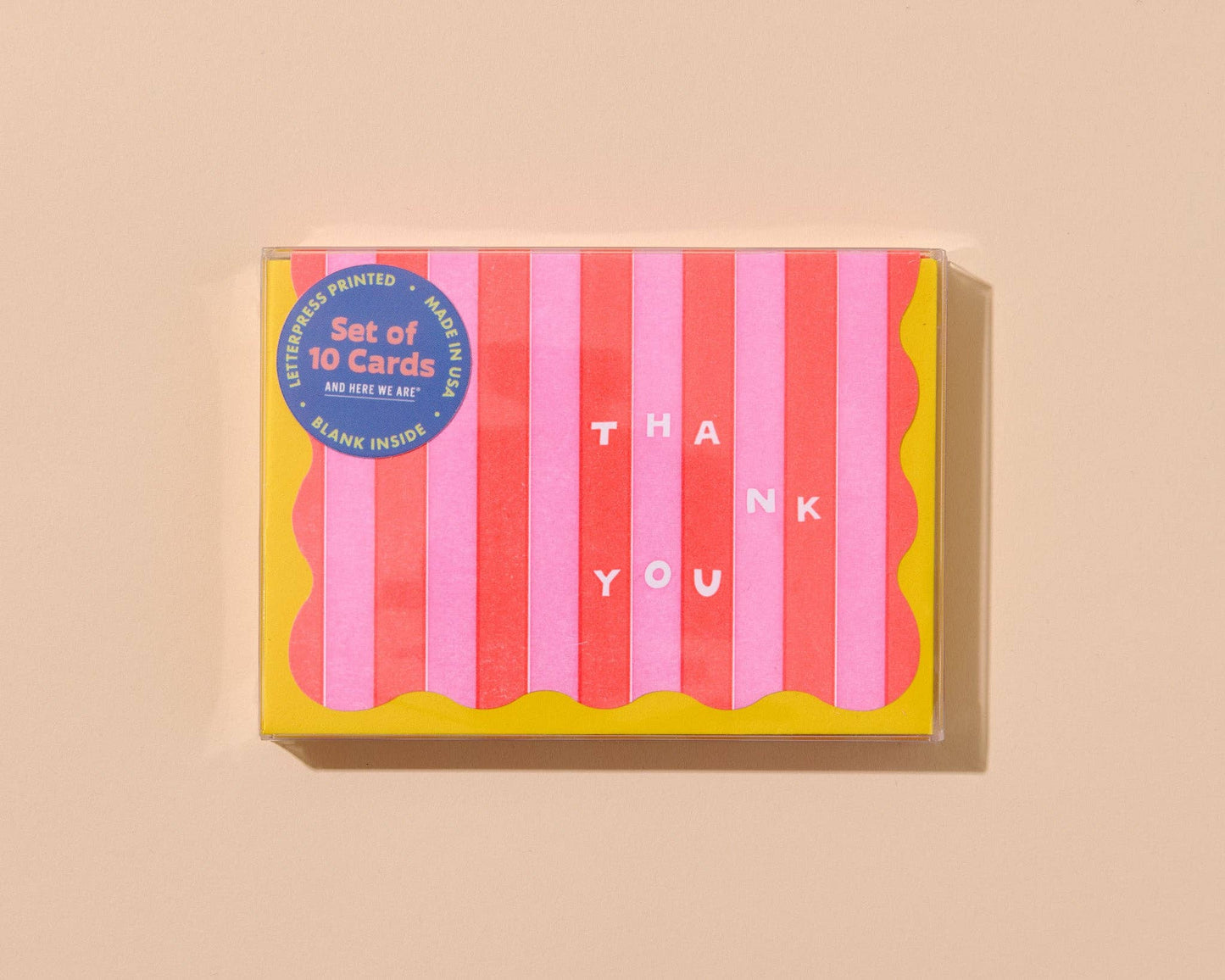 And Here We Are - Letterpress Thank You Notecard—Cabana Stripe RP