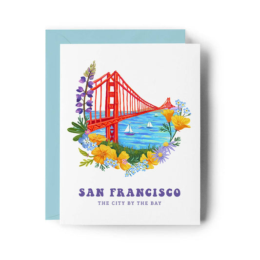 Brenna Daugherty Illustration - Golden Gate Bridge & Wildflowers Card