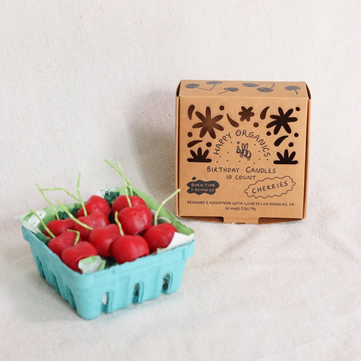 Happy Organics - Cherry Beeswax Birthday Candles: 10