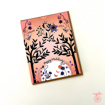 Cynla - Wedding Trees greeting card- nature wedding coral orange