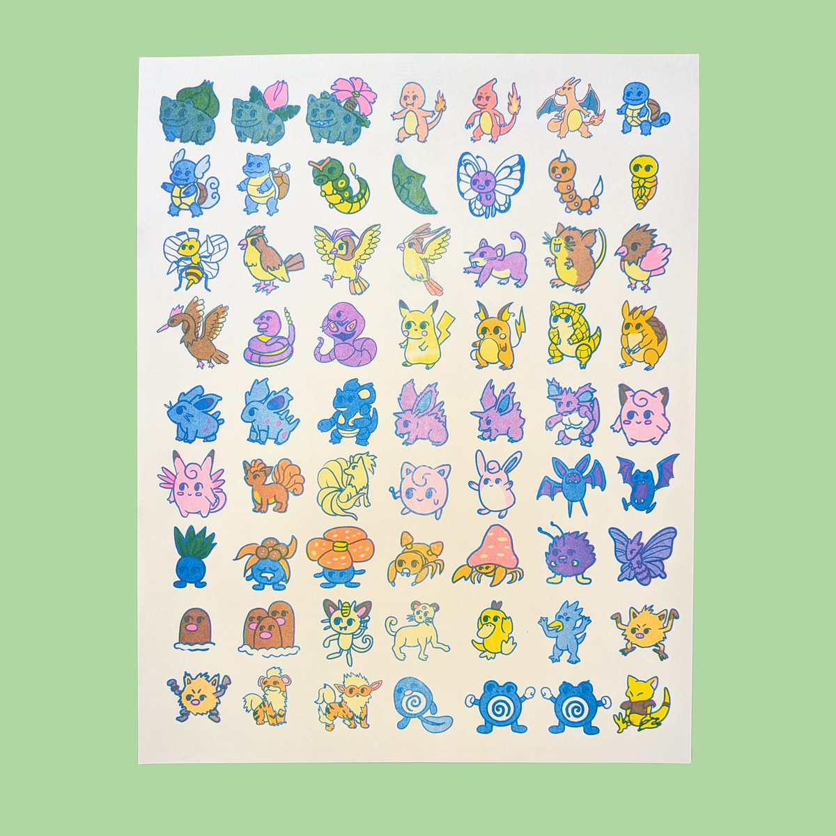 Christina Hu - Minutemon Pokemon print |  11"x14" Risograph Print
