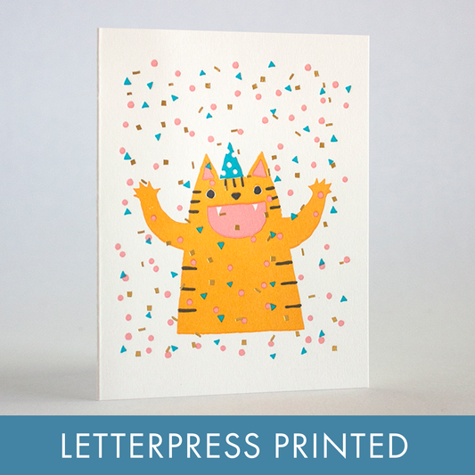 Fugu Fugu - Confetti Cat Party Letterpress Greeting Card