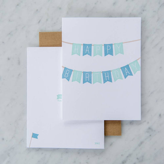 Farmwood Press - Happy Birthday Blue Banner Card, Bunting Celebration