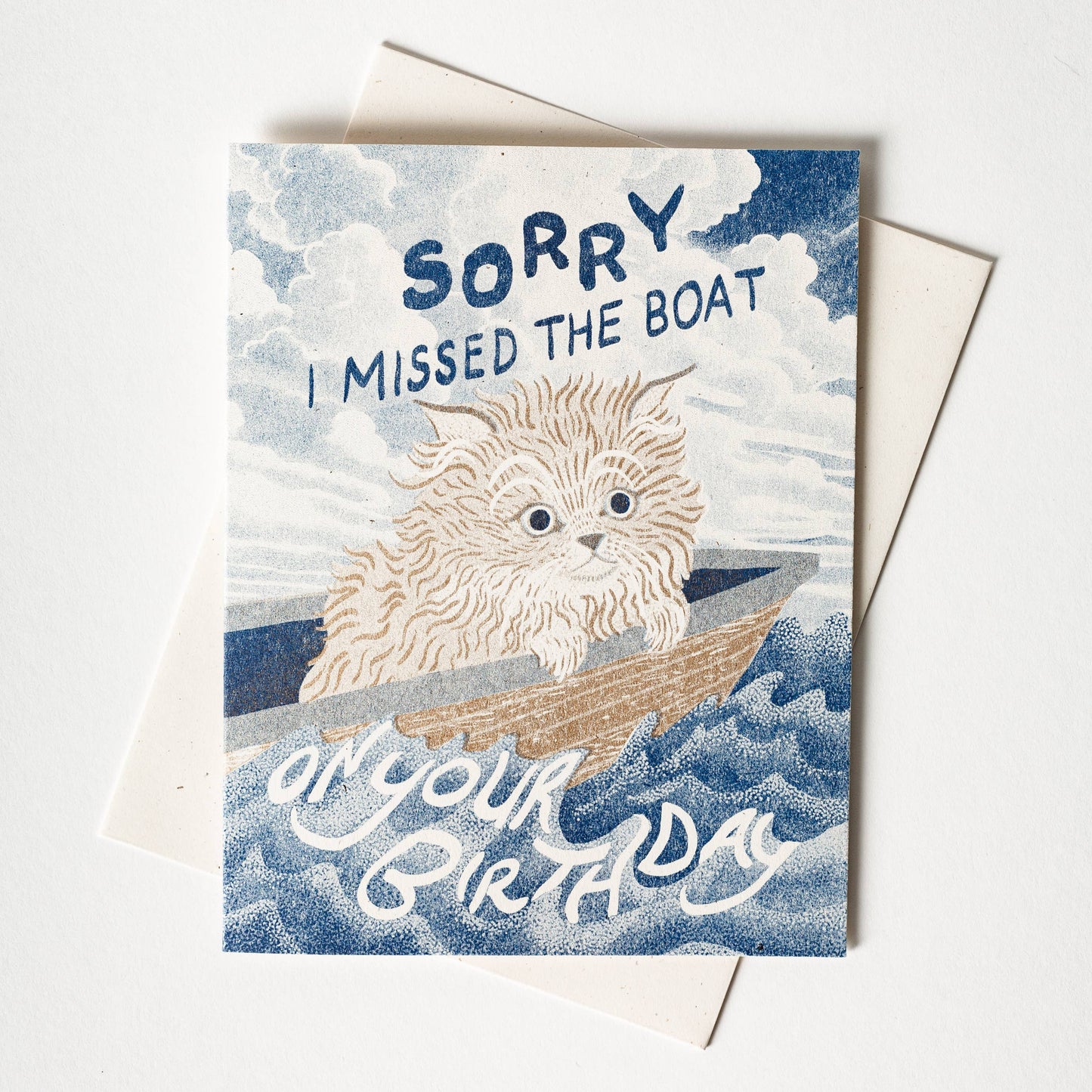 Bromstad Printing Co. - Missed the Boat Birthday Cat - Risograph Card