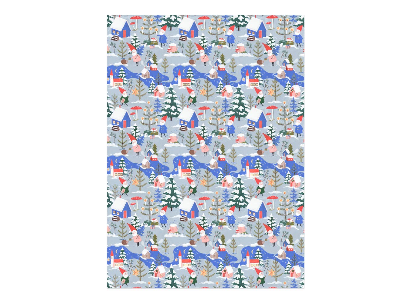 Red Cap Cards - Holiday Gnomes holiday wrapping paper: Rolls of 3 sheets