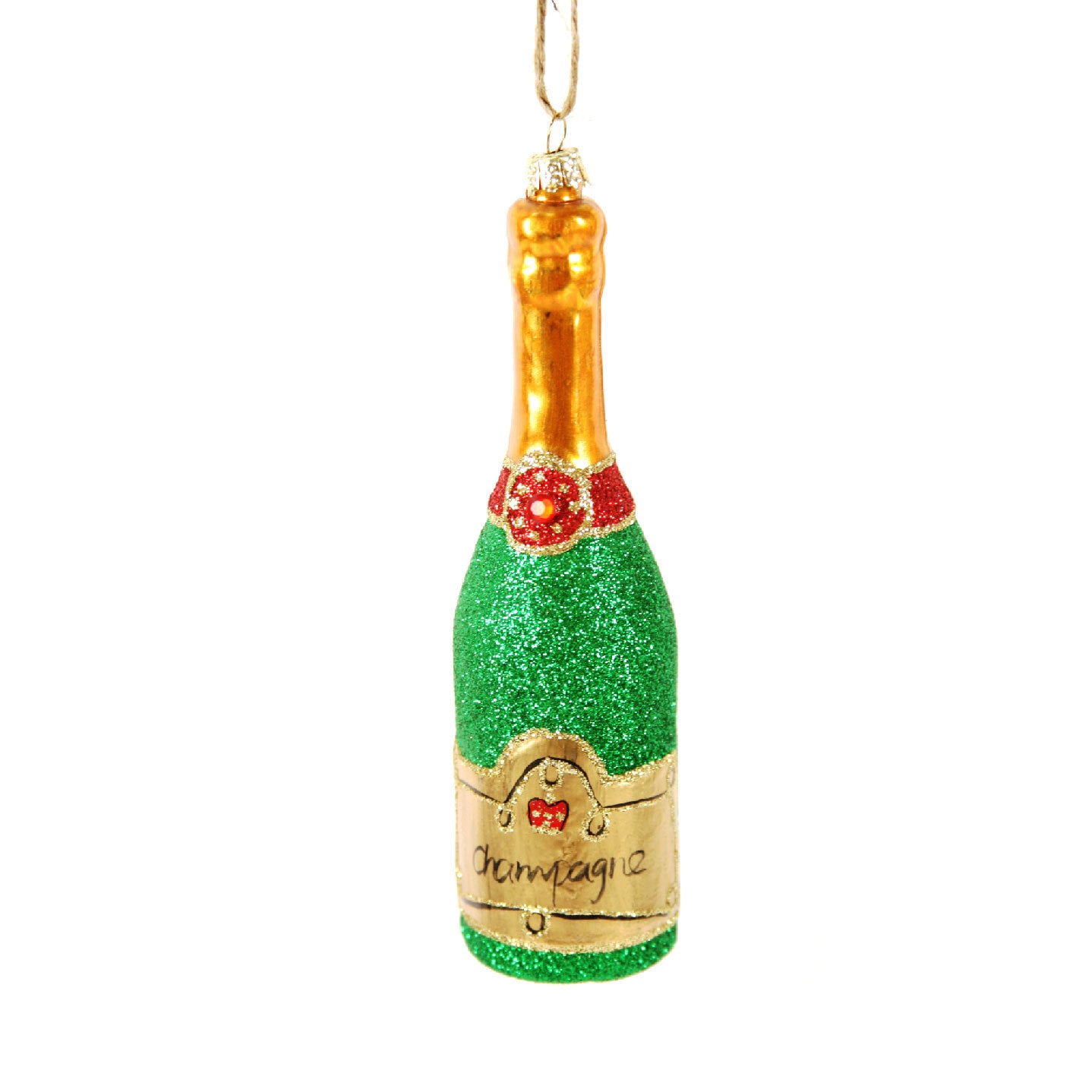 Cody Foster - Glitter Champagne Bottle - Green - ornament