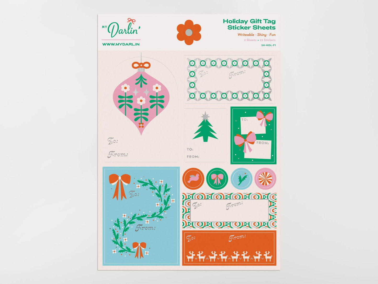 My Darlin' - Silver Foil Holiday Gift Tag Sticker Sheet Set