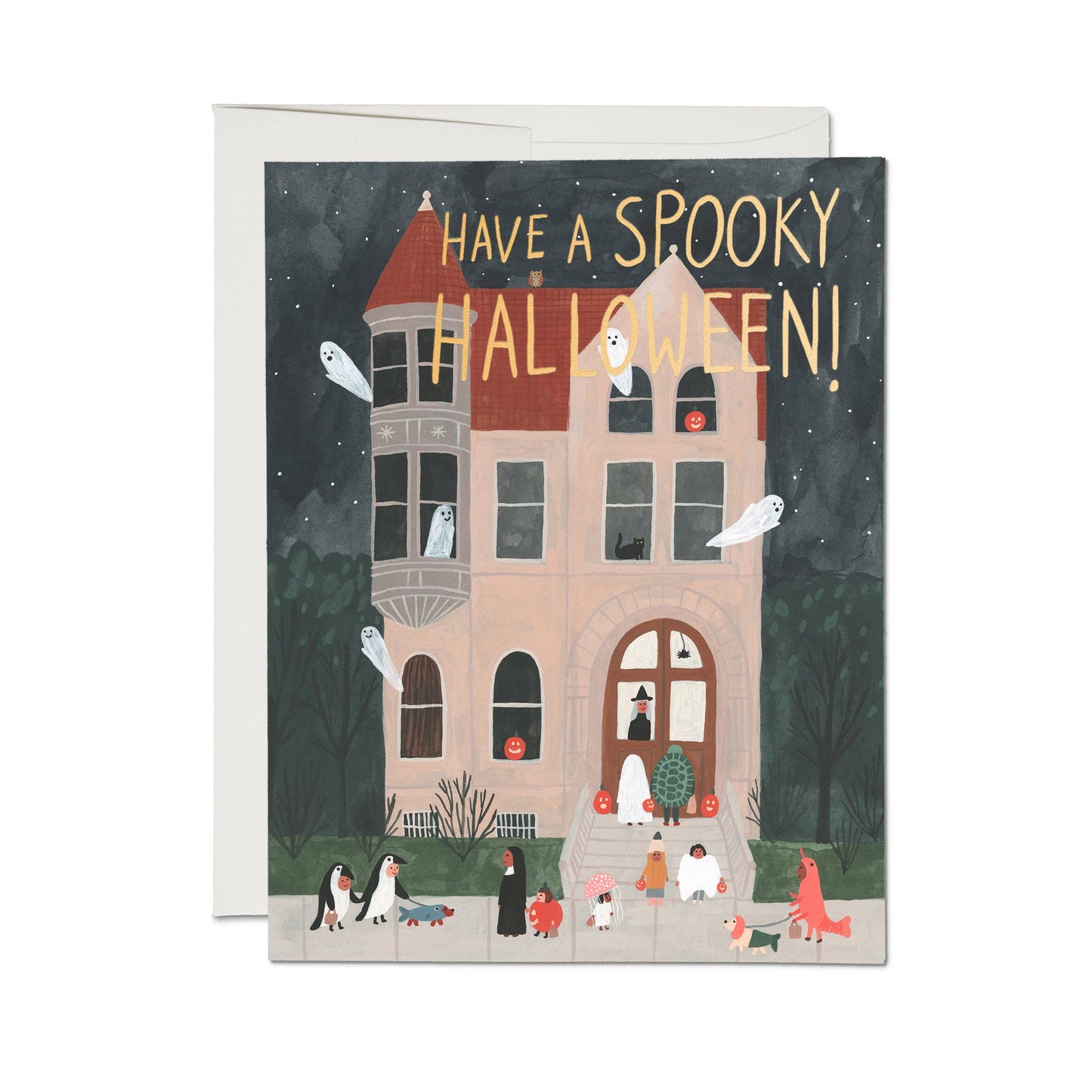 Red Cap Cards - Trick or Treat House greeting card