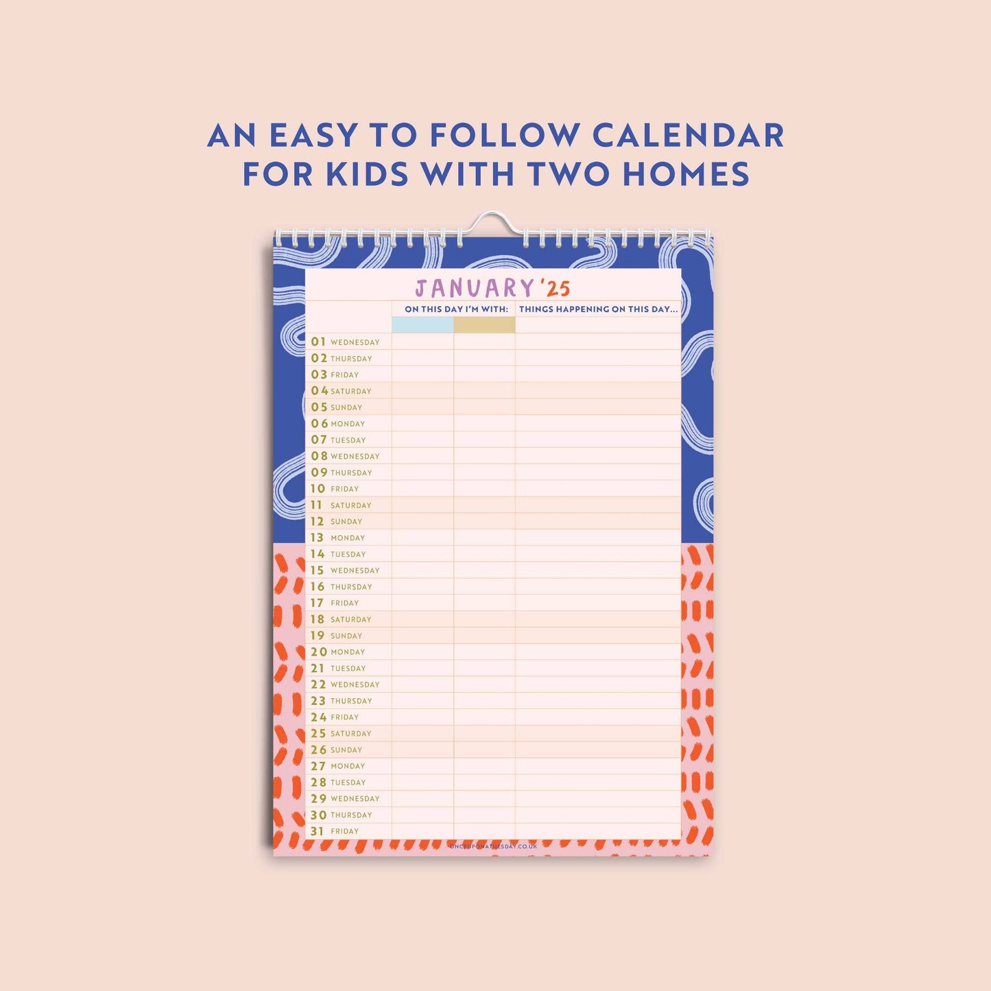 Once Upon a Tuesday - Academic Kids Co-Parenting Calendar 24/25 | A4