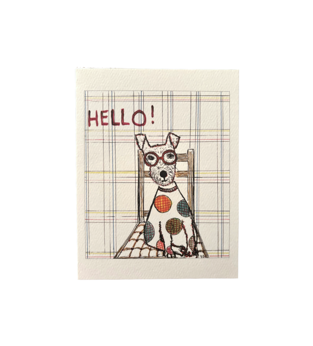 Bernie Street Studios - HELLO terrier on plaid dog card pet card