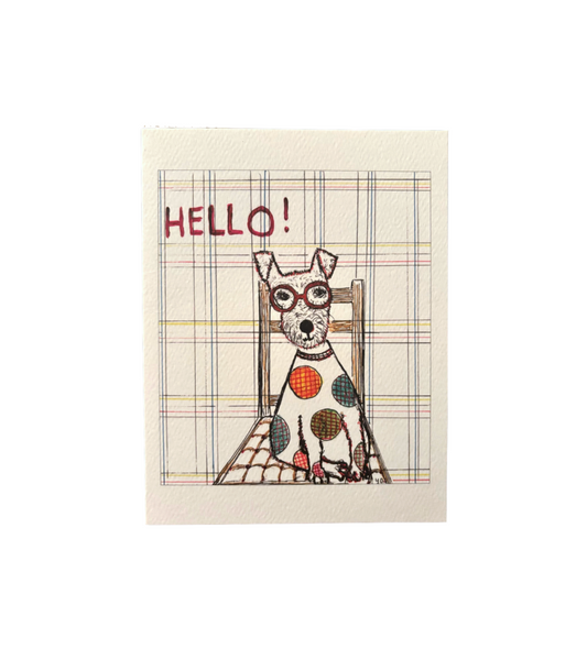 Bernie Street Studios - HELLO terrier on plaid dog card pet card