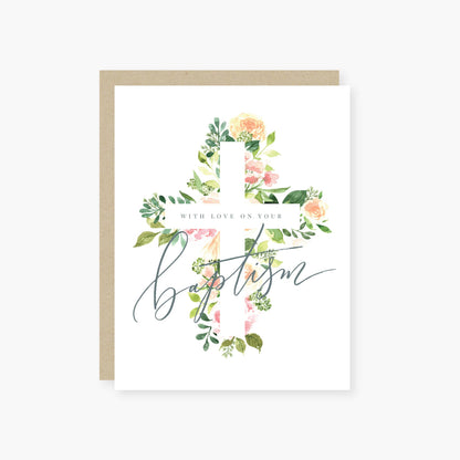 2021 Co. - Floral cross baptism card