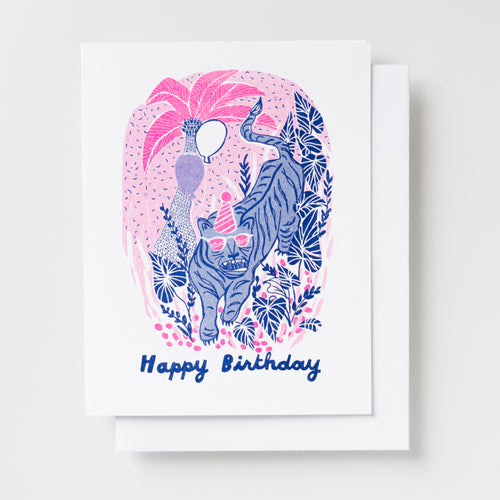 Yellow Owl Workshop - Tiger Birthday - Risograph Card