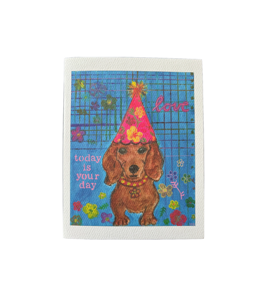 Bernie Street Studios - Dachshund Today is Your Day Birthday dog card bright blue pe