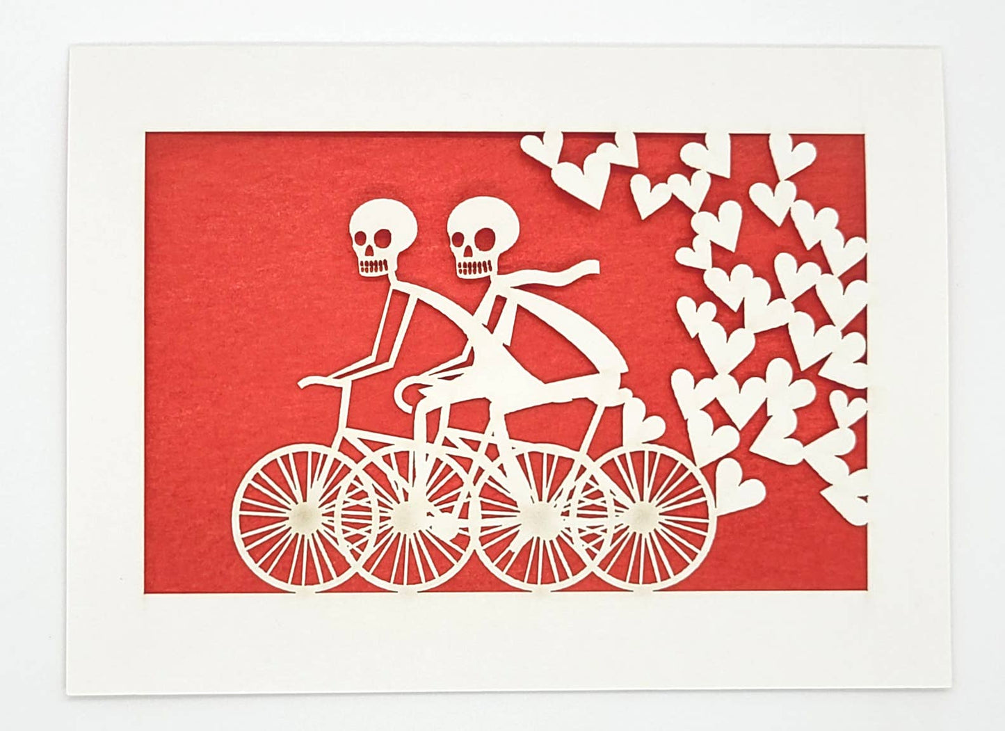 two hermanas - 2 Calaveras on a Summer Bike Ride - laser cut greeting card: Red, A2 - 4.25 x 5.5